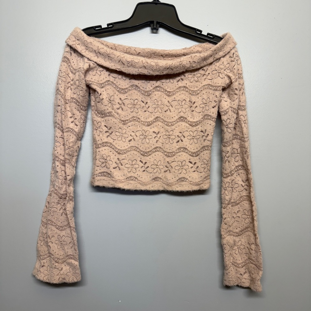 My Mum Made It Beige Knit Off Shoulder Crop Top SIZE XS